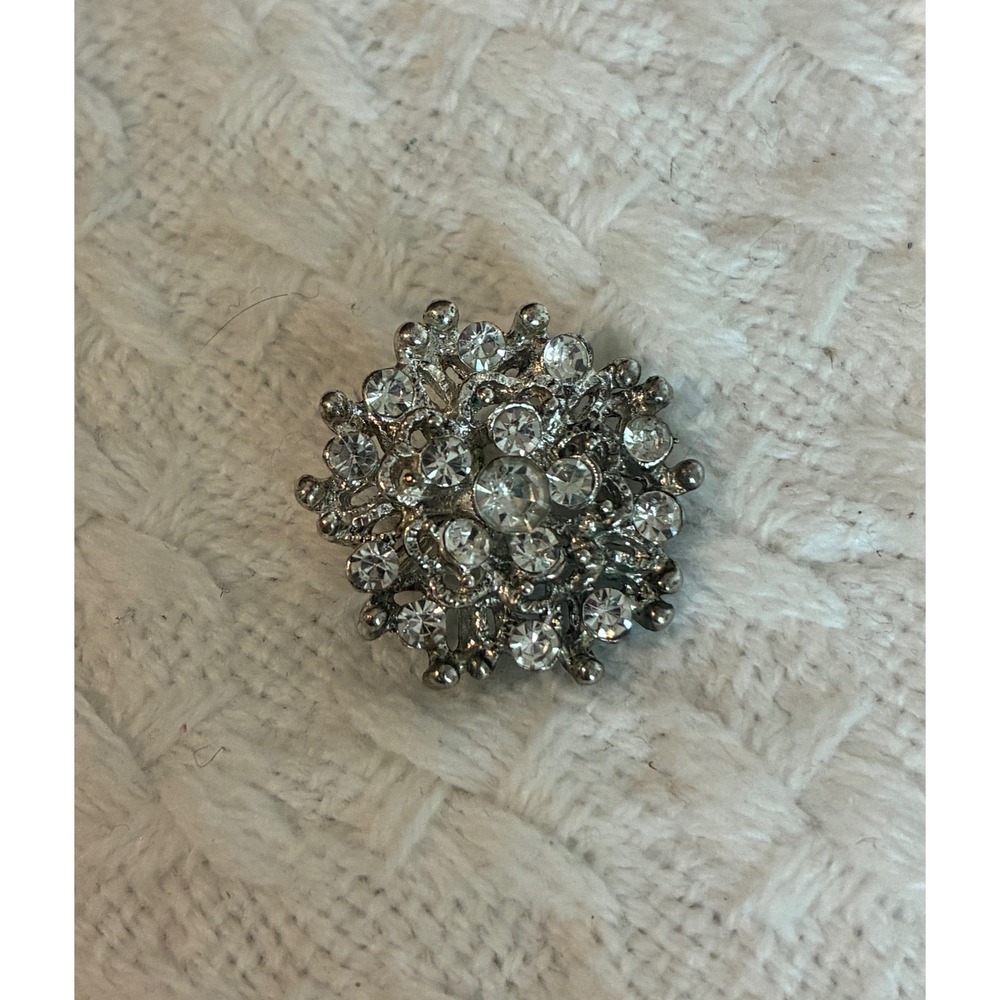 Vintage Style Rhinestone Floral Cluster Brooch Silver Tone Costume Jewelry